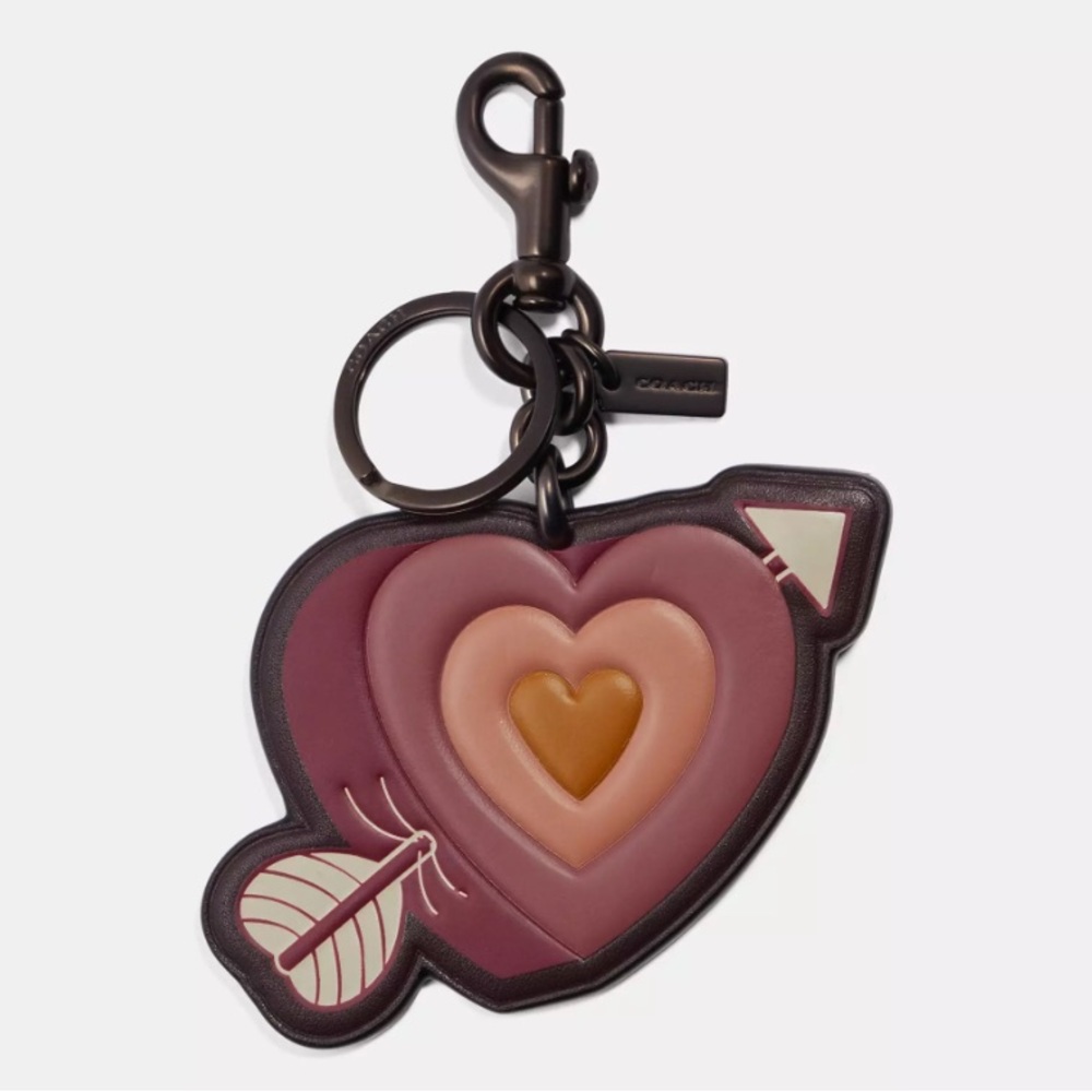 Coach Heart Arrow Leather Keychain Charm in Pink, Burgundy & Olive - Picture 10 of 10